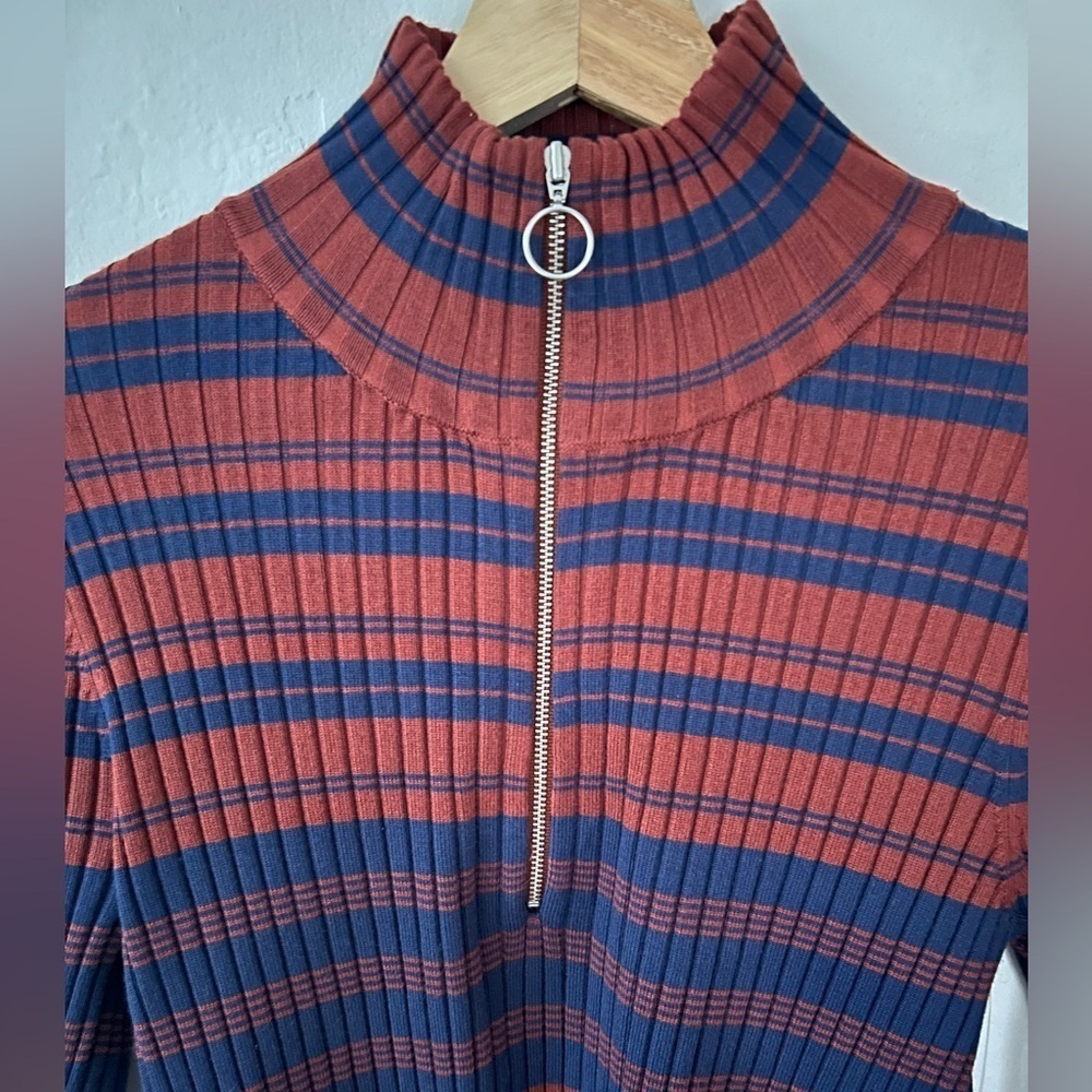 NWT Anthropologie Maeve Liz Quarter Zip Pullover Stripe Red Medium P - Picture 5 of 7